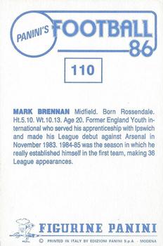 1985-86 Panini Football 86 (UK) #110 Mark Brennan Back