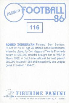 1985-86 Panini Football 86 (UK) #116 Romeo Zondervan Back