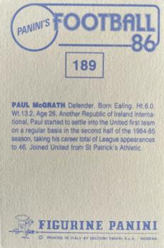 1985-86 Panini Football 86 (UK) #189 Paul McGrath Back
