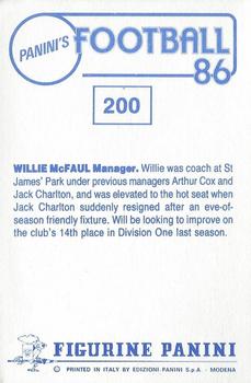 1985-86 Panini Football 86 (UK) #200 Willie McFaul Back