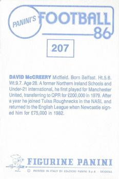 1985-86 Panini Football 86 (UK) #207 David McCreery Back