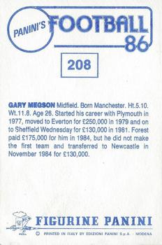 1985-86 Panini Football 86 (UK) #208 Gary Megson Back