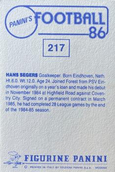 1985-86 Panini Football 86 (UK) #217 Hans Segers Back