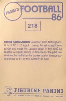 1985-86 Panini Football 86 (UK) #218 Chris Fairclough Back