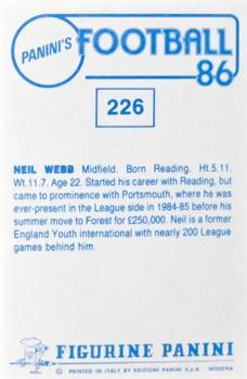 1985-86 Panini Football 86 (UK) #226 Neil Webb Back