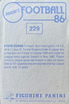 1985-86 Panini Football 86 (UK) #229 Steve Hodge Back