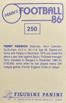 1985-86 Panini Football 86 (UK) #250 Terry Fenwick Back