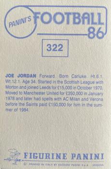 1985-86 Panini Football 86 (UK) #322 Joe Jordan Back