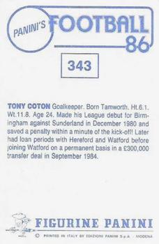 1985-86 Panini Football 86 (UK) #343 Tony Coton Back