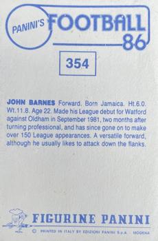 1985-86 Panini Football 86 (UK) #354 John Barnes Back