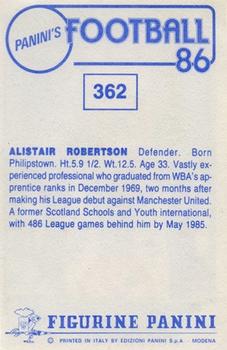 1985-86 Panini Football 86 (UK) #362 Alistair Robertson Back