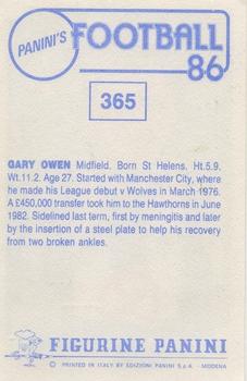 1985-86 Panini Football 86 (UK) #365 Gary Owen Back