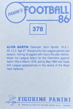 1985-86 Panini Football 86 (UK) #378 Alvin Martin Back
