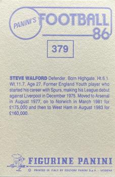1985-86 Panini Football 86 (UK) #379 Steve Walford Back