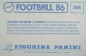 1985-86 Panini Football 86 (UK) #396 West Ham United team group Back