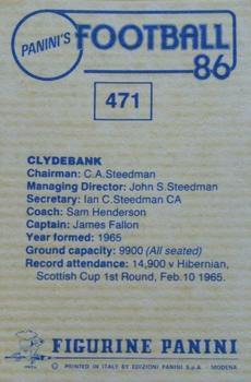 1985-86 Panini Football 86 (UK) #471 Clydebank Club Badge Back