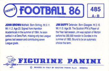 1985-86 Panini Football 86 (UK) #485 Jim Duffy / John Brown Back