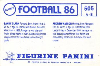 1985-86 Panini Football 86 (UK) #505 Andrew Watson / Sandy Clark Back