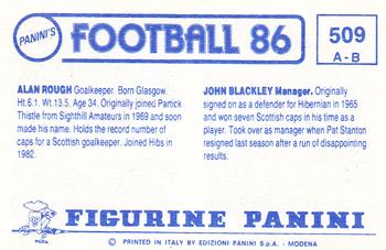 1985-86 Panini Football 86 (UK) #509 John Blackley / Alan Rough Back