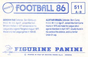 1985-86 Panini Football 86 (UK) #511 Alistair Brazil / Gordon Rae Back
