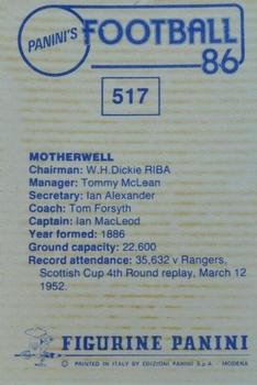 1985-86 Panini Football 86 (UK) #517 Motherwell Club Badge Back