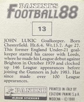 1987-88 Panini Football 88 (UK) #13 John Lukic Back