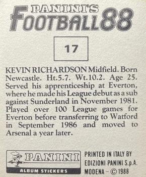 1987-88 Panini Football 88 (UK) #17 Kevin Richardson Back