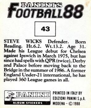 1987-88 Panini Football 88 (UK) #43 Steve Wicks Back