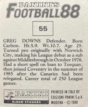 1987-88 Panini Football 88 (UK) #55 Greg Downs Back