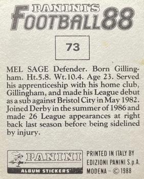 1987-88 Panini Football 88 (UK) #73 Mel Sage Back