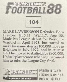 1987-88 Panini Football 88 (UK) #104 Mark Lawrenson Back