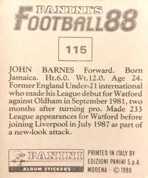 1987-88 Panini Football 88 (UK) #115 John Barnes Back