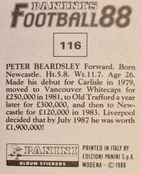 1987-88 Panini Football 88 (UK) #116 Peter Beardsley Back
