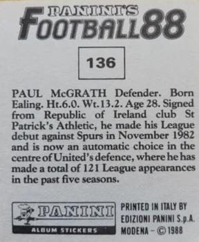 1987-88 Panini Football 88 (UK) #136 Paul McGrath Back