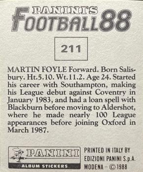 1987-88 Panini Football 88 (UK) #211 Martin Foyle Back