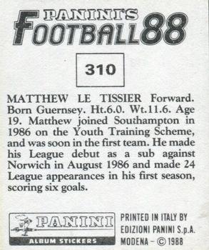 1987-88 Panini Football 88 (UK) #310 Matthew Le Tissier Back