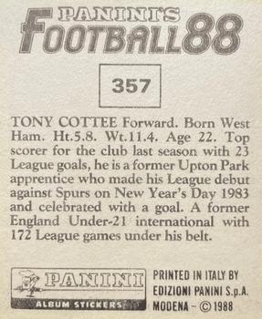 1987-88 Panini Football 88 (UK) #357 Tony Cottee Back