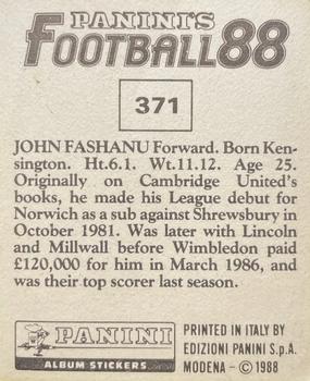 1987-88 Panini Football 88 (UK) #371 John Fashanu Back
