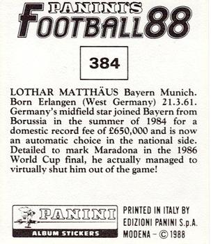 1987-88 Panini Football 88 (UK) #384 Lothar Matthaus Back