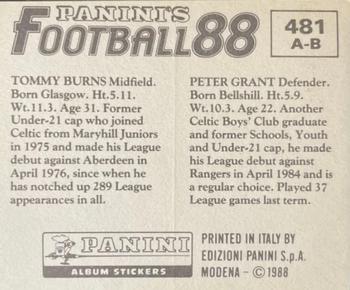 1987-88 Panini Football 88 (UK) #481 Peter Grant / Tommy Burns Back