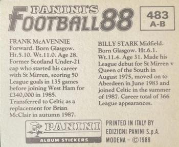 1987-88 Panini Football 88 (UK) #483 Billy Stark / Frank McAvennie Back
