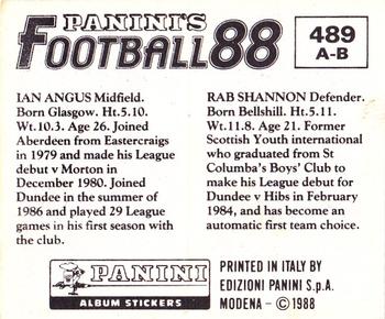 1987-88 Panini Football 88 (UK) #489 Rab Shannon / Ian Angus Back