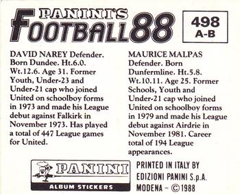 1987-88 Panini Football 88 (UK) #498 Maurice Malpas / David Narey Back
