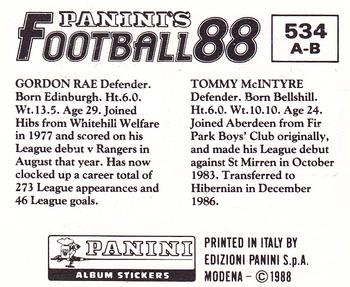 1987-88 Panini Football 88 (UK) #534 Tommy McIntyre / Gordon Rae Back