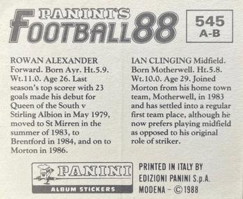 1987-88 Panini Football 88 (UK) #545 Ian Clinging / Rowan Alexander Back