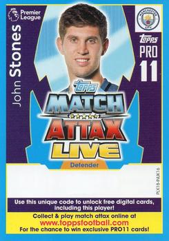 2017-18 Topps Match Attax Premier League Extra - Match Attax Live Pro 11 #PLX18-INUK16 John Stones Front