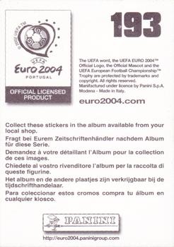 2004 Panini UEFA Euro 2004 Stickers #193 Niclas Alexandersson Back