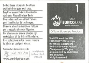 2008 Panini UEFA Euro 2008 Stickers #1 Panini Commemorative Stamp Back