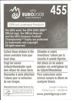 2008 Panini UEFA Euro 2008 Stickers #455 Yuri Zhirkov Back