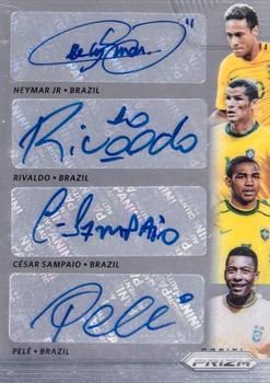 2018 Panini Prizm FIFA World Cup - Quad Signatures #QS-BRA Pele / Rivaldo / Cesar Sampaio / Neymar Jr Front